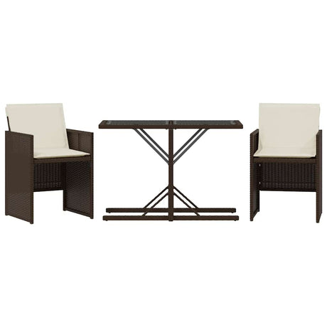 Vidaxl 3-delige bistroset met kussens poly rattan bruin