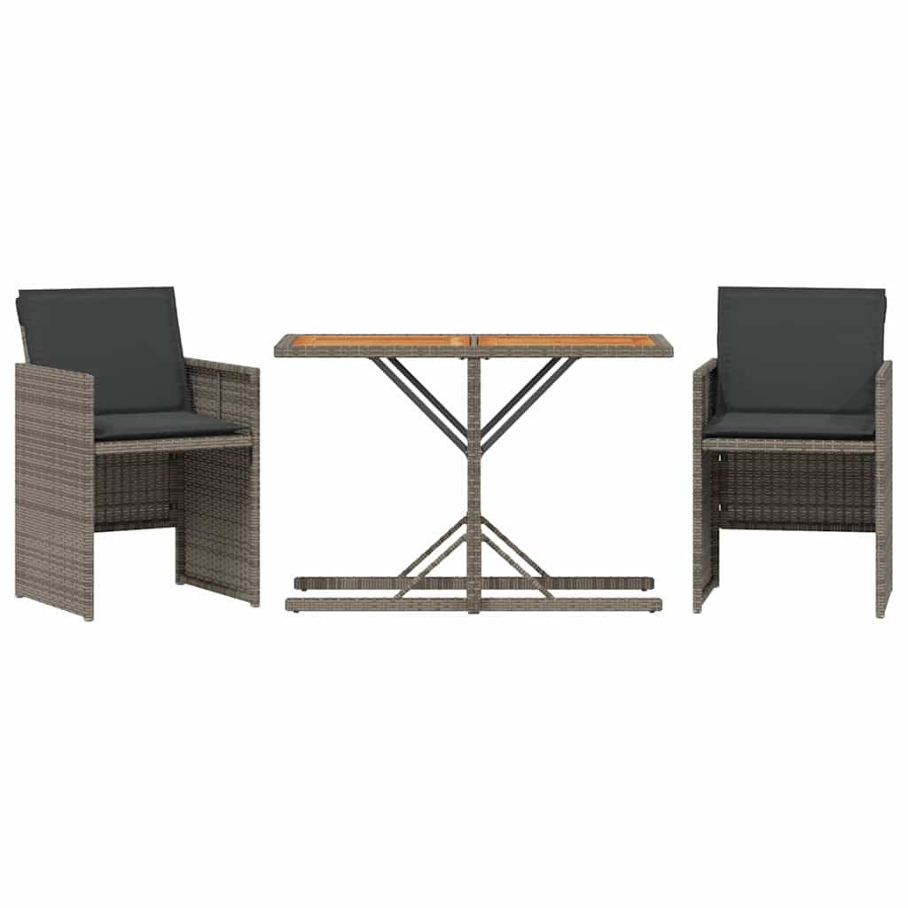 Vidaxl 3-delige bistroset met kussens poly rattan grijs