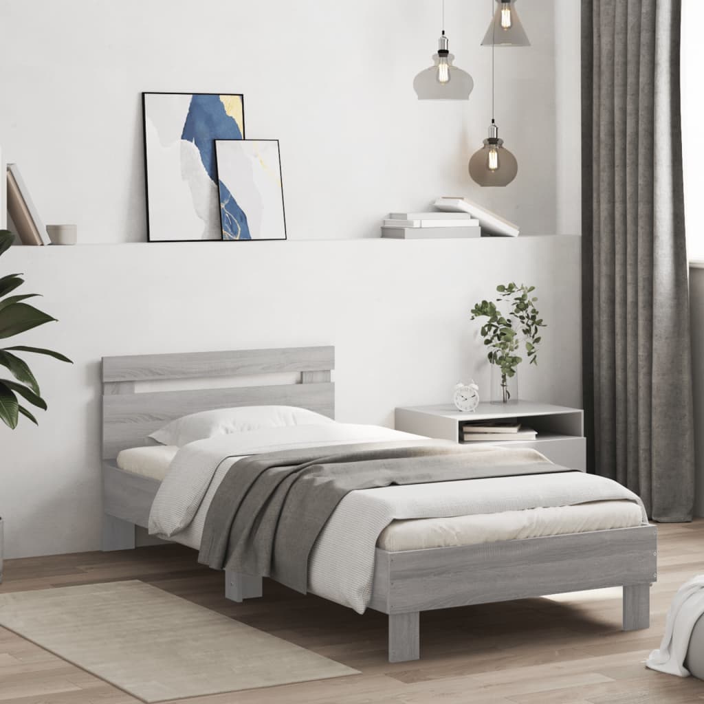 Vidaxl bedframe met hoofdeinde bewerkt hout grijs sonoma 90x200 cm