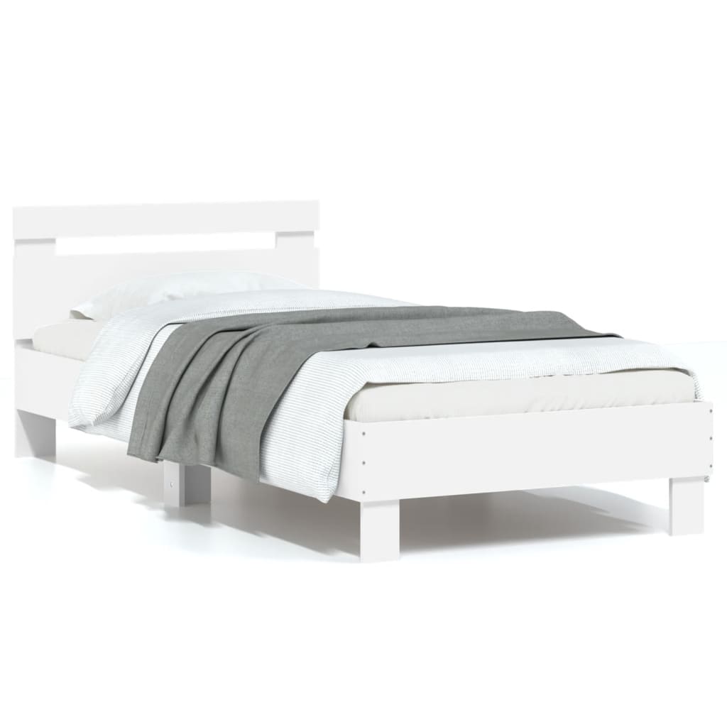 Vidaxl bedframe met hoofdeinde bewerkt hout wit 90x190 cm