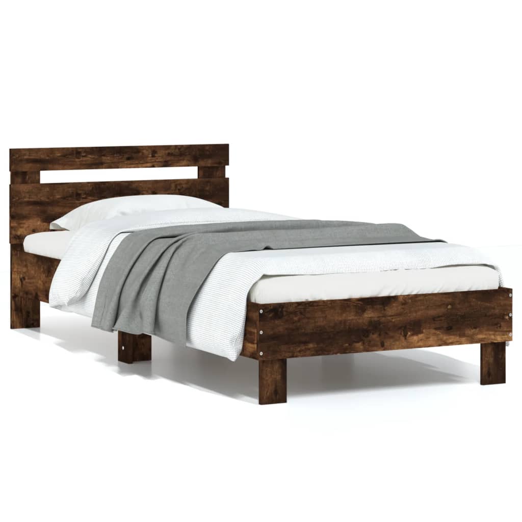 Vidaxl bedframe met hoofdbord bewerkt hout gerookt eiken 75x190 cm