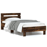 Vidaxl bedframe met hoofdbord bewerkt hout gerookt eiken 75x190 cm