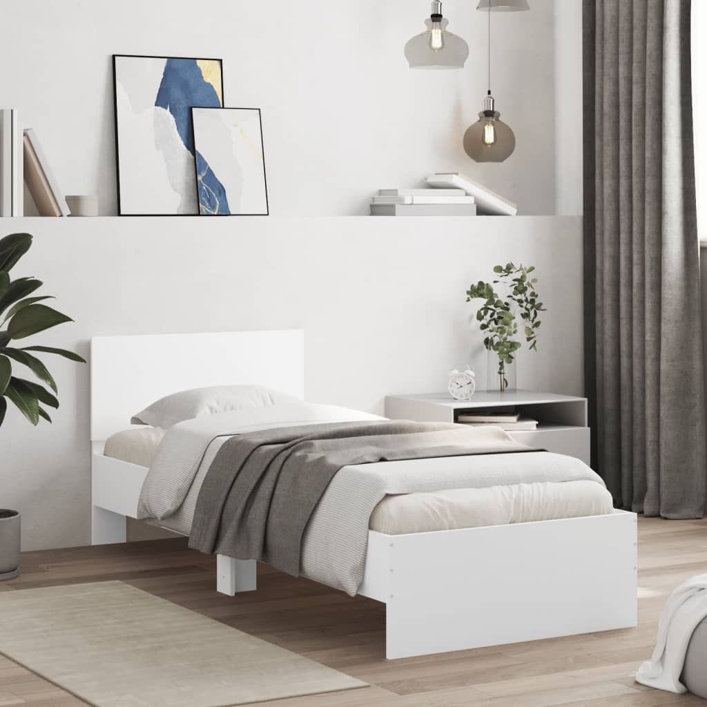 Vidaxl bedframe met hoofdbord bewerkt hout wit 90x200 cm