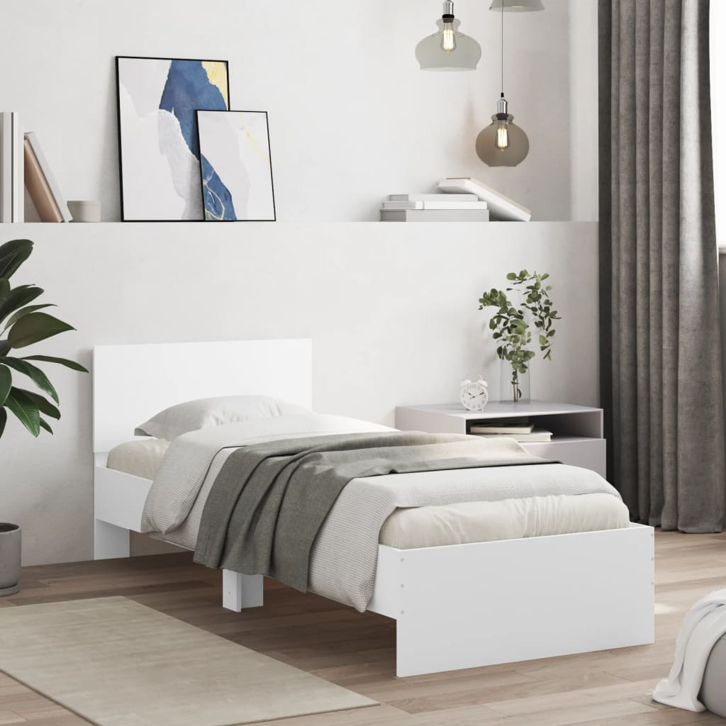 Vidaxl bedframe met hoofdeinde bewerkt hout wit 90x190 cm