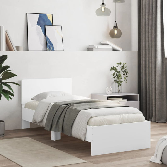 Vidaxl bedframe met hoofdeinde bewerkt hout wit 90x190 cm