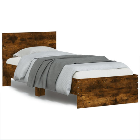 Vidaxl bedframe met hoofdeinde bewerkt hout gerookt eiken 90x190 cm
