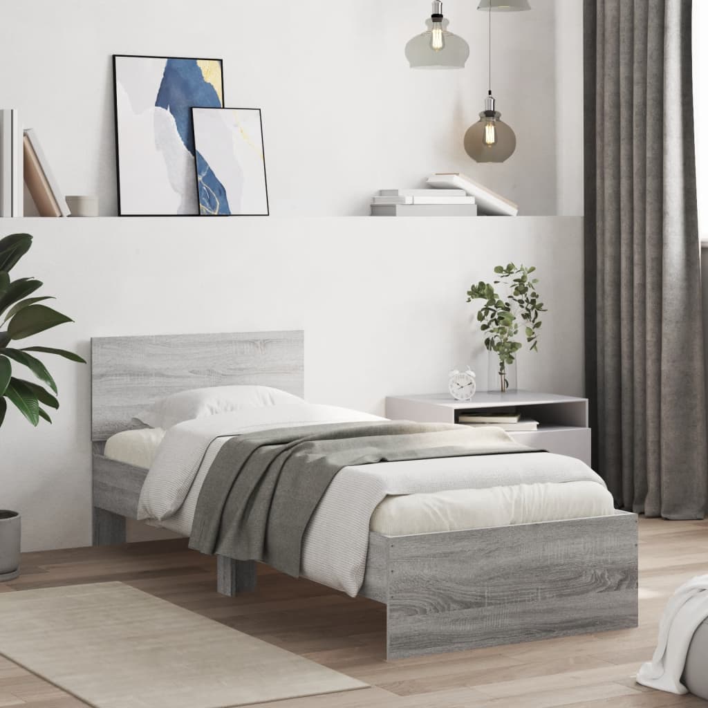 Vidaxl bedframe met hoofdeinde bewerkt hout grijs sonoma 90x190 cm