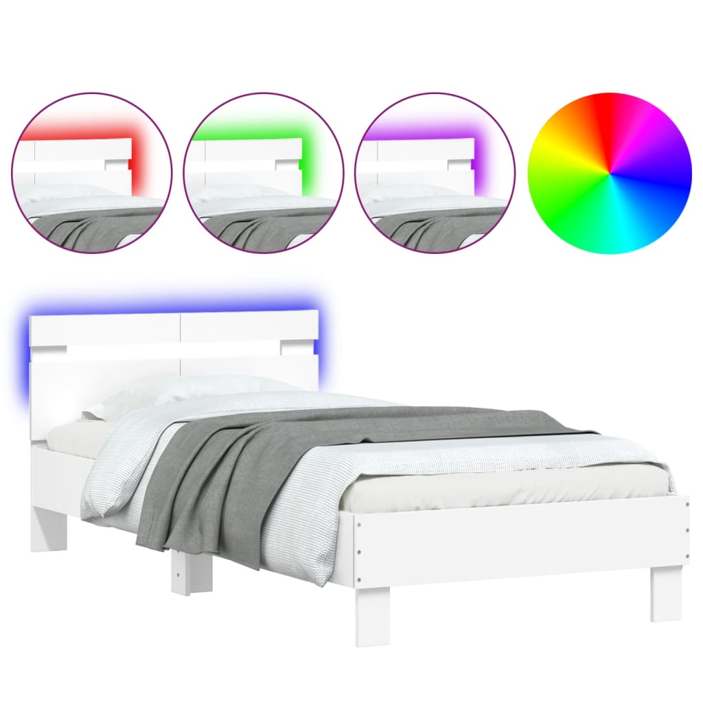 Vidaxl bedframe met hoofdbord en led-verlichting wit 100x200 cm