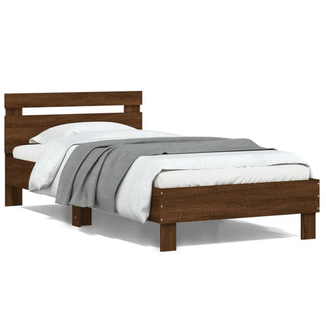 Vidaxl bedframe met hoofdbord en led bruin eikenkleur 100x200 cm