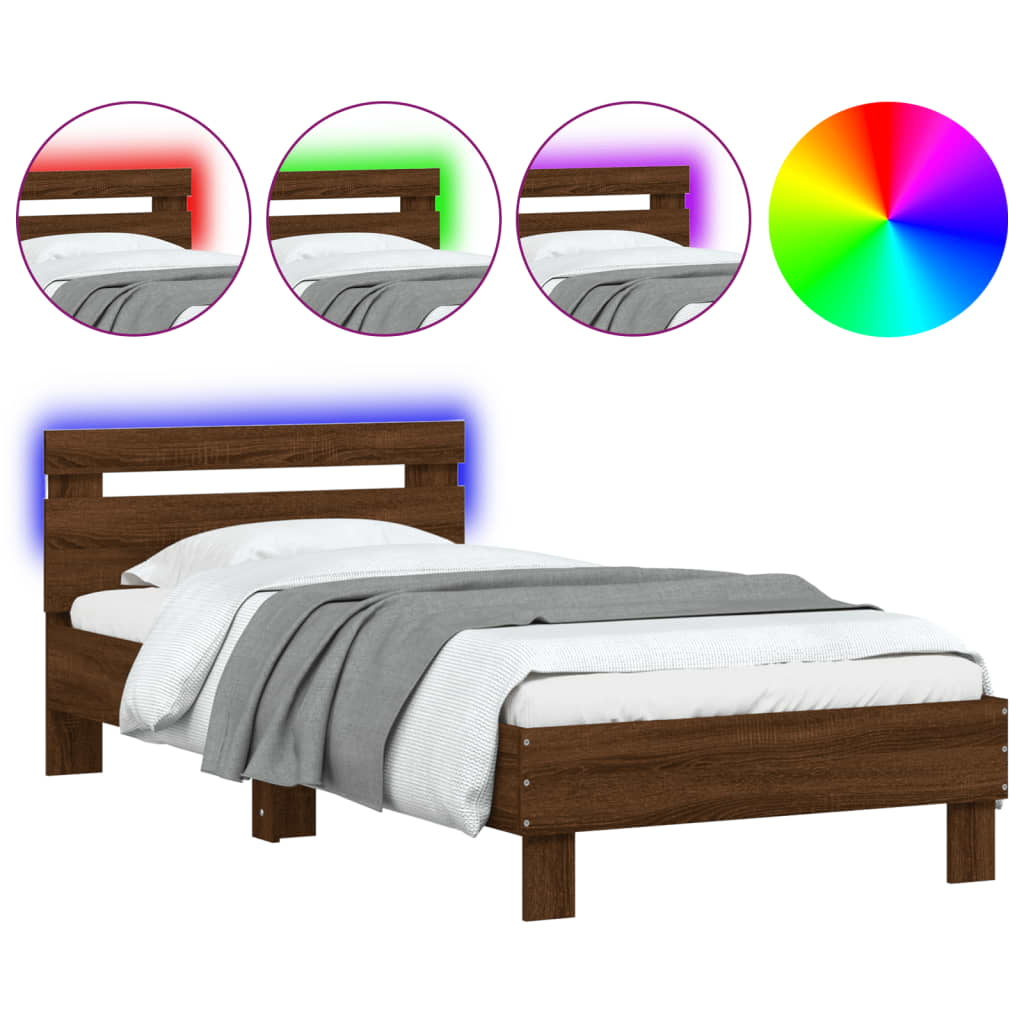 Vidaxl bedframe met hoofdbord en led bruin eikenkleur 90x190 cm