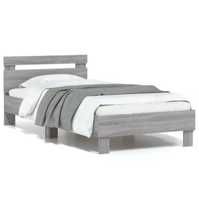 Vidaxl bedframe met hoofdbord en led grijs sonoma eikenkleur 75x190 cm