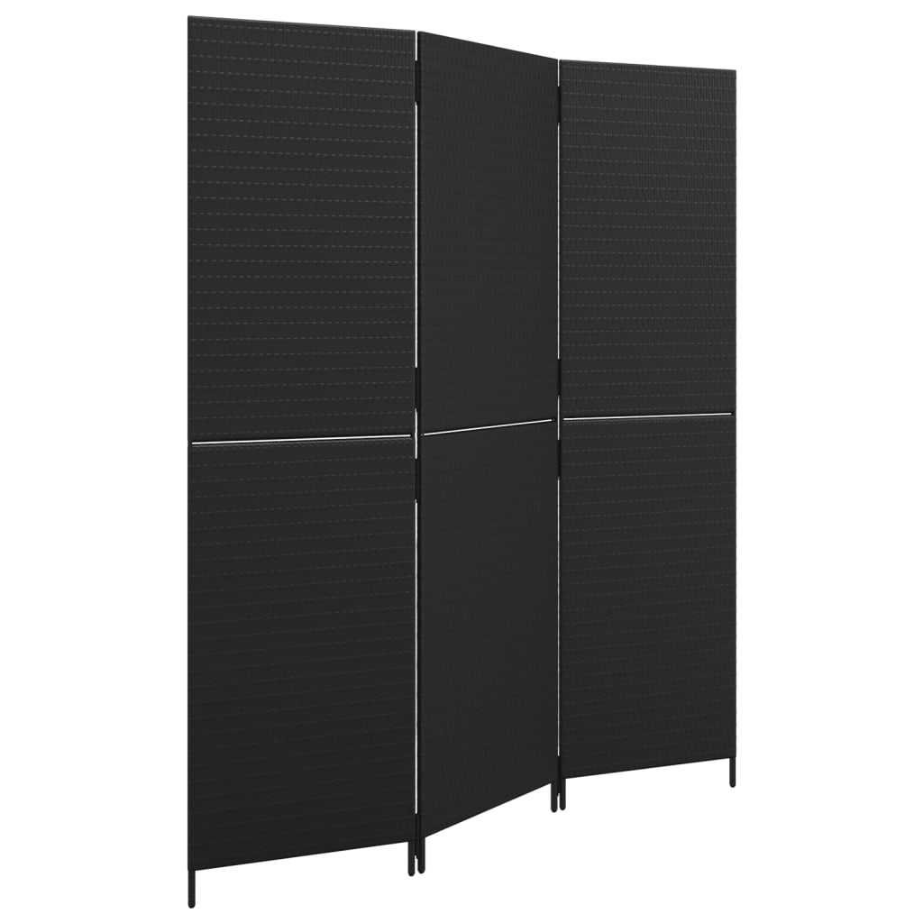 Vidaxl kamerscherm 3 panelen poly rattan zwart