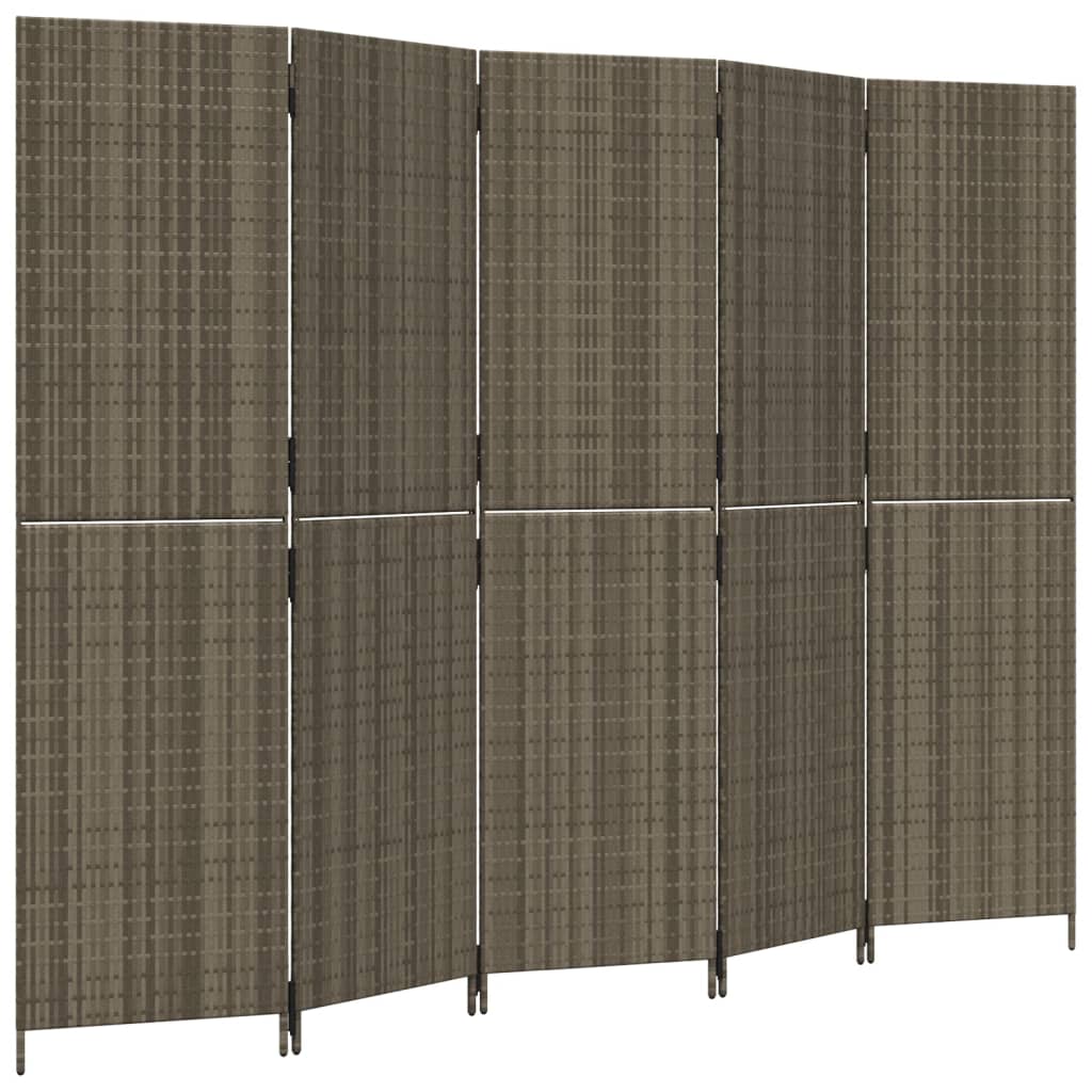 Vidaxl kamerscherm 5 panelen poly rattan grijs
