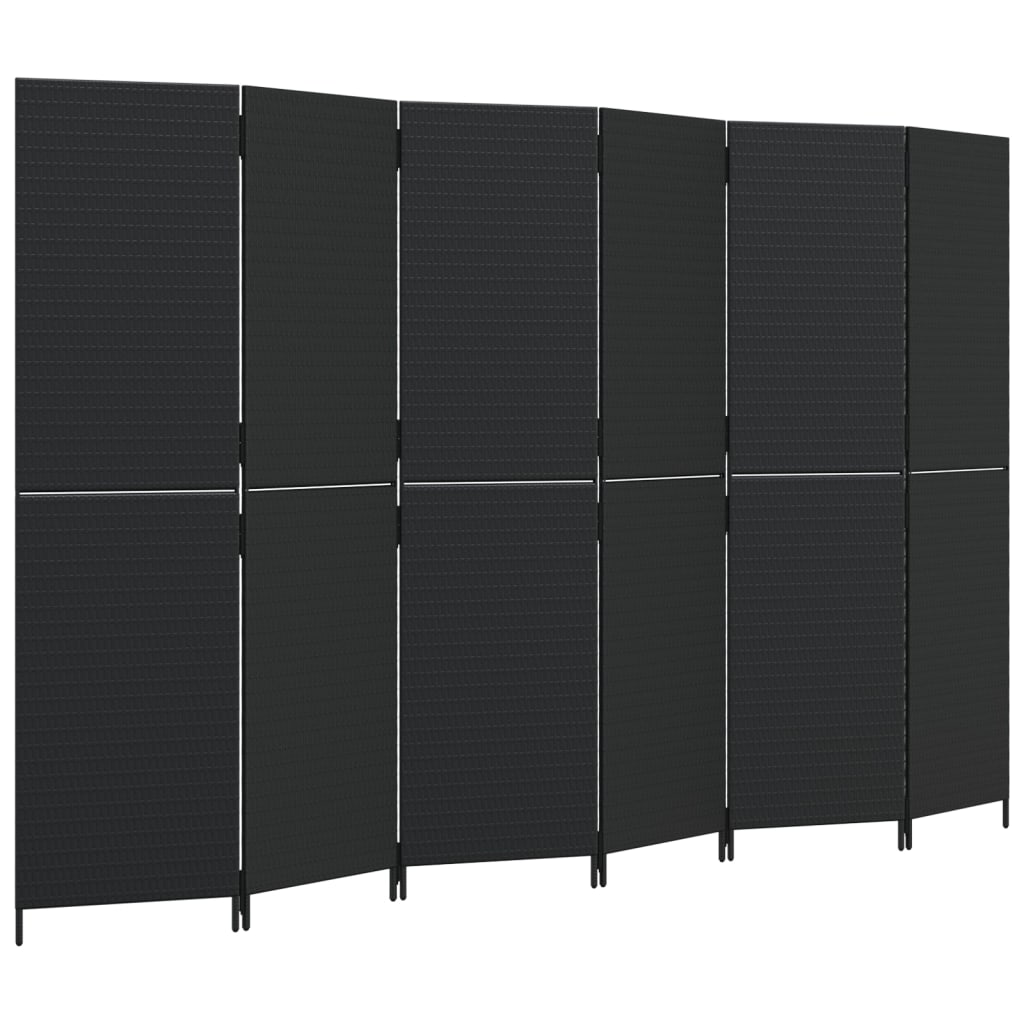 Vidaxl kamerscherm 6 panelen poly rattan zwart