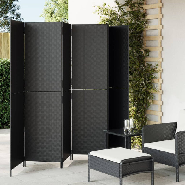 Vidaxl kamerscherm 6 panelen poly rattan zwart