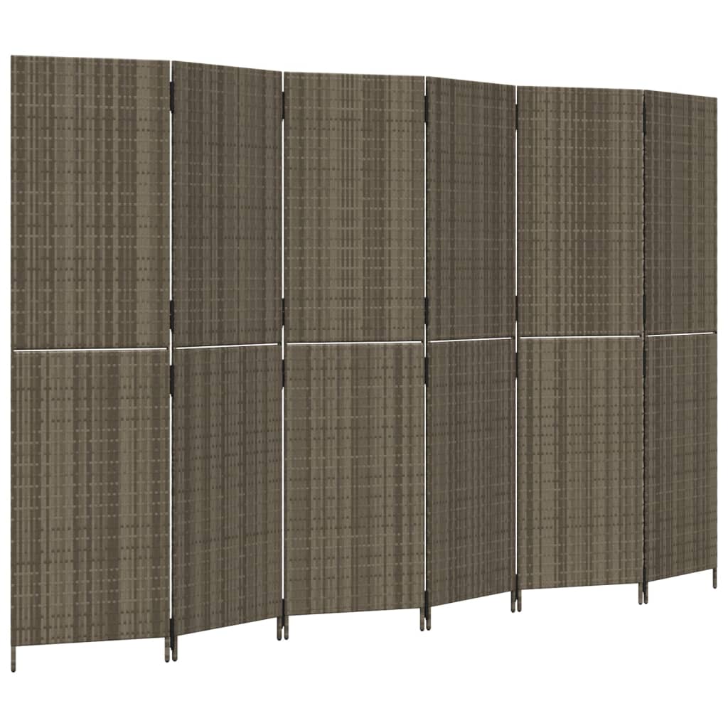 Vidaxl kamerscherm 6 panelen poly rattan grijs