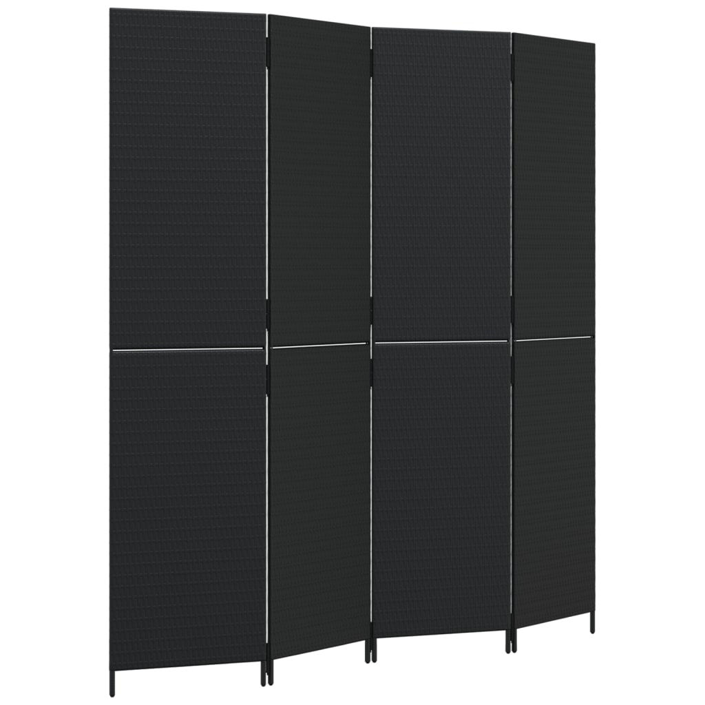 Vidaxl kamerscherm 4 panelen poly rattan zwart