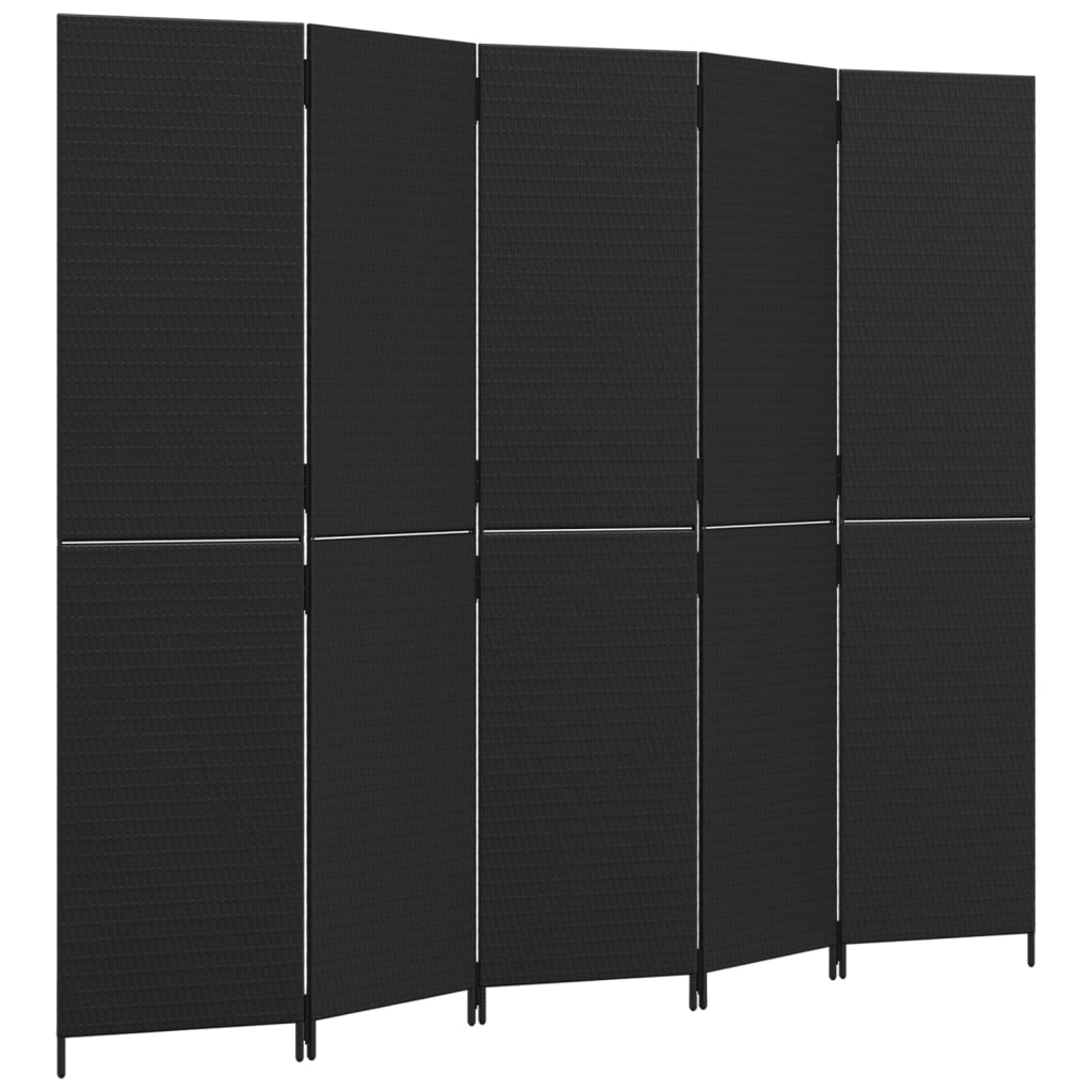 Vidaxl kamerscherm 5 panelen poly rattan zwart