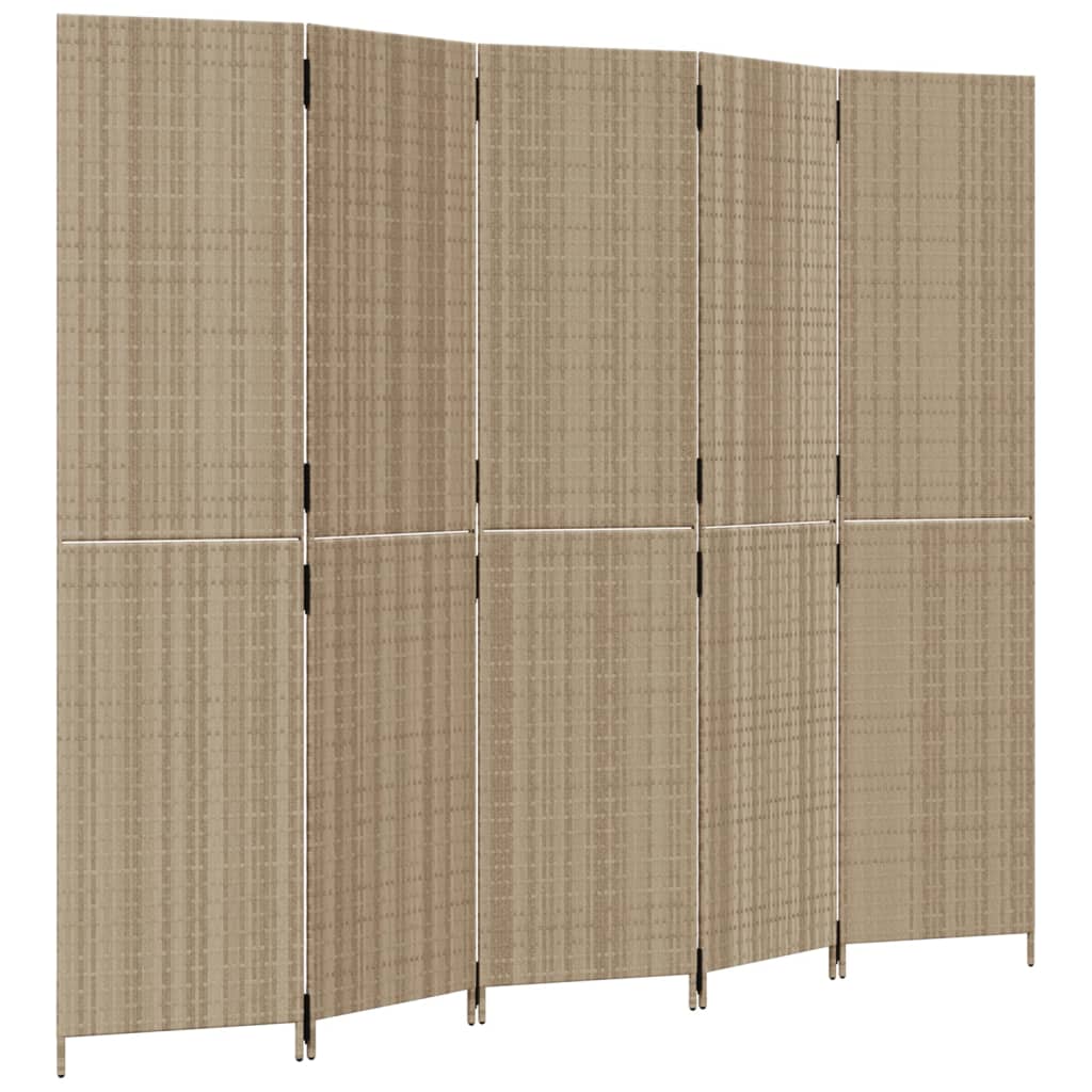 Vidaxl kamerscherm 5 panelen poly rattan beige