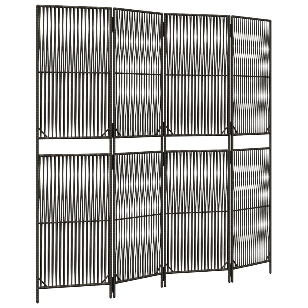 Vidaxl kamerscherm 4 panelen poly rattan grijs