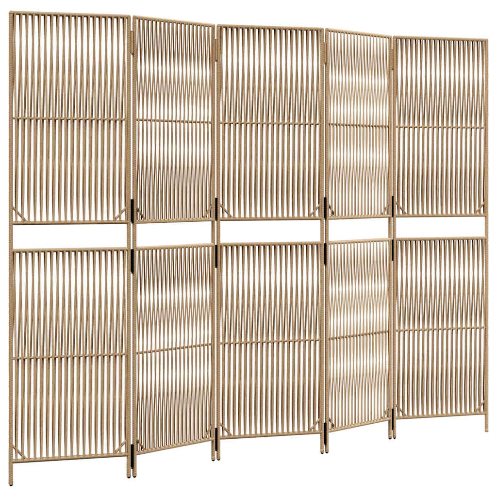 Vidaxl kamerscherm 5 panelen poly rattan beige