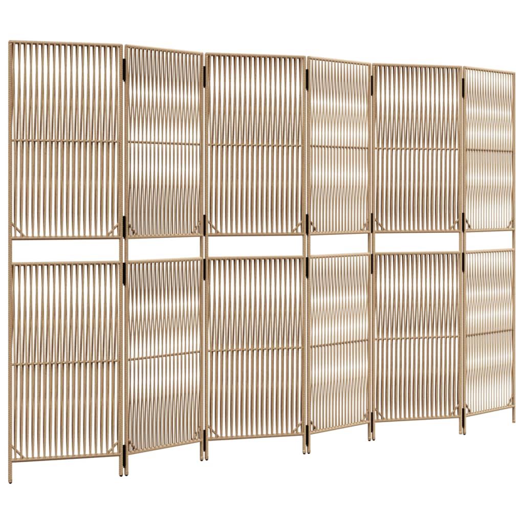 Vidaxl kamerscherm 6 panelen poly rattan beige