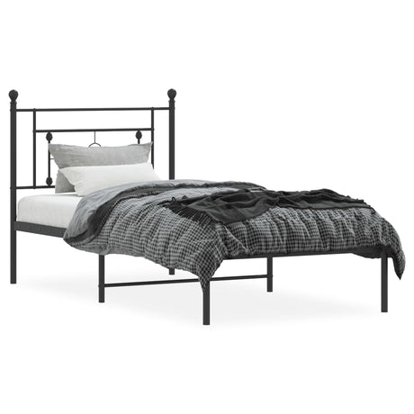 Vidaxl bedframe met hoofdbord metaal zwart 90x200 cm
