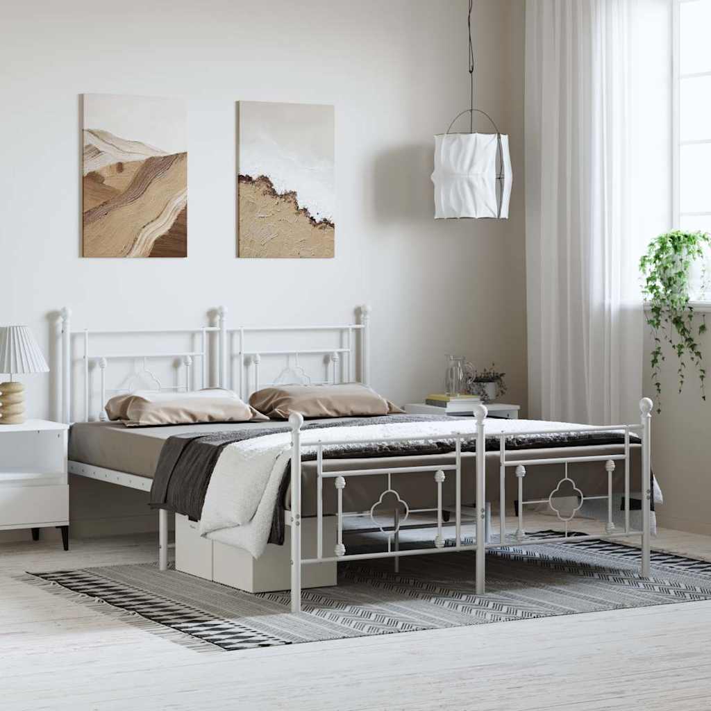 Vidaxl bedframe met hoofd- en voeteneinde metaal wit 150x200 cm