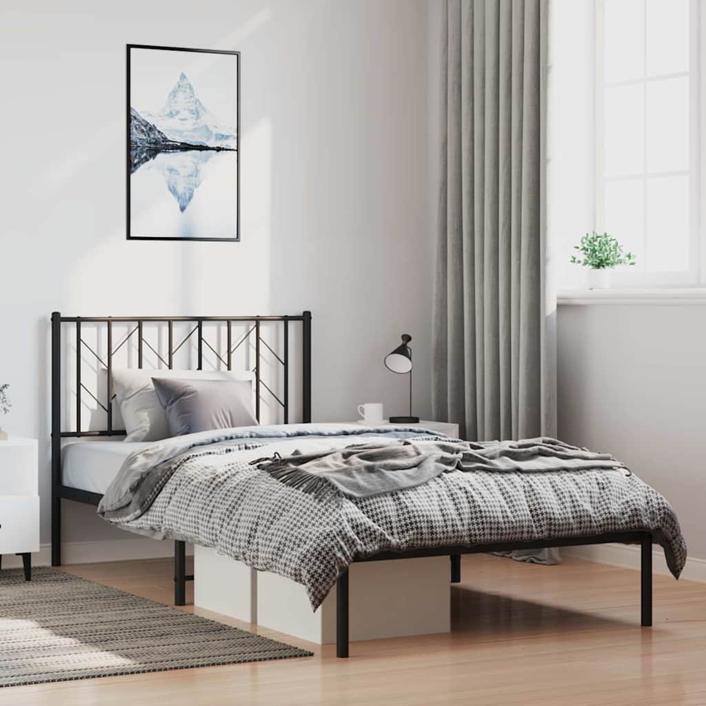 Vidaxl bedframe met hoofdbord metaal zwart 100x200 cm