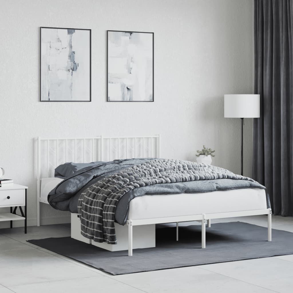 Vidaxl bedframe met hoofdbord metaal wit 140x190 cm