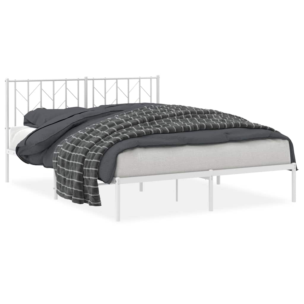 Vidaxl bedframe met hoofdbord metaal wit 150x200 cm
