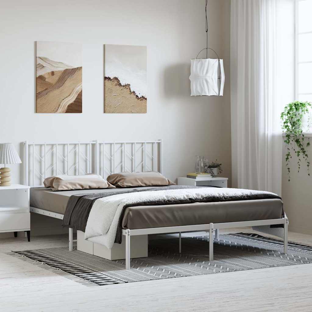 Vidaxl bedframe met hoofdbord metaal wit 193x203 cm