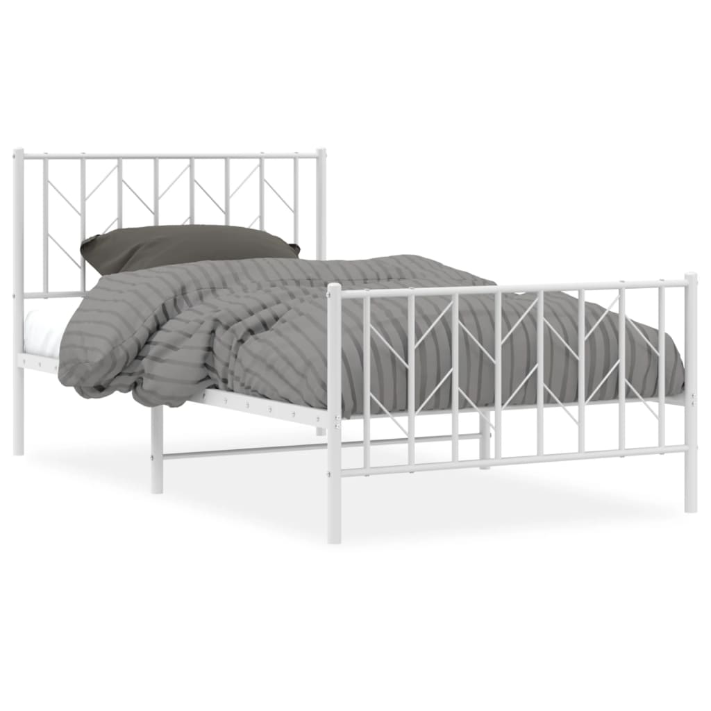 Vidaxl bedframe met hoofd- en voeteneinde metaal wit 100x190 cm