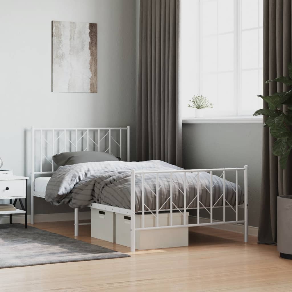 Vidaxl bedframe met hoofd- en voeteneinde metaal wit 100x190 cm