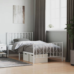 Vidaxl bedframe met hoofd- en voeteneinde metaal wit 100x190 cm