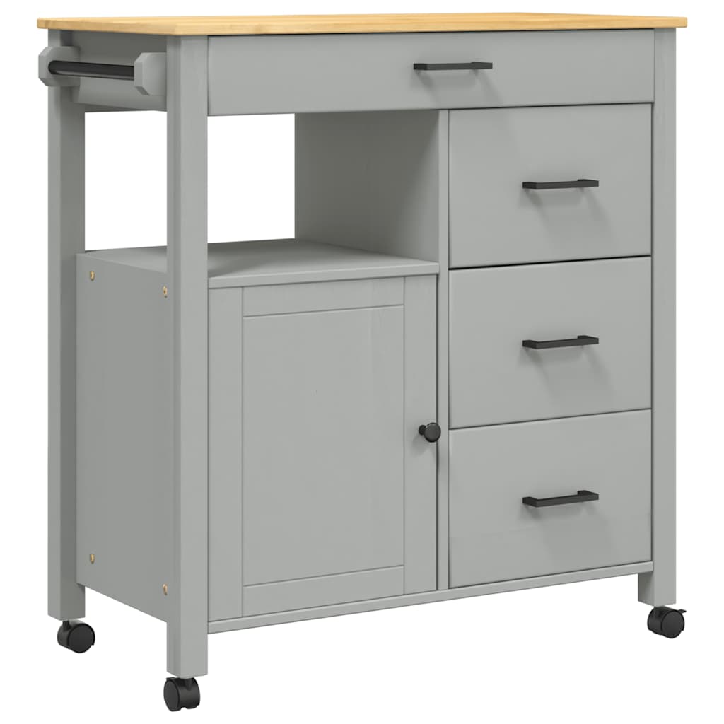 Vidaxl keukentrolley monza 84x40x88,5 cm massief grenenhout grijs
