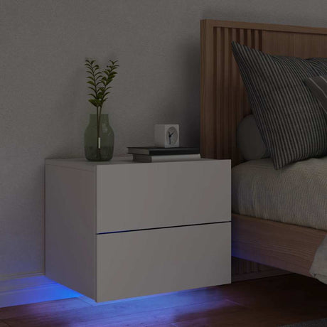 Vidaxl nachtkastje met led-verlichting wandgemonteerd wit