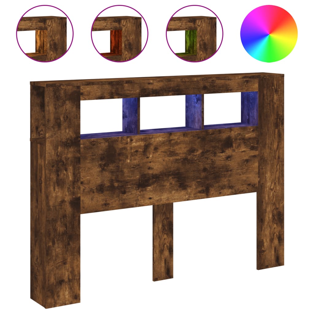 Vidaxl hoofdeinde met led 140x18,5x103,5 cm bewerkt hout gerookt eiken