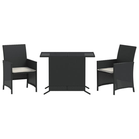 Vidaxl 3-delige bistroset met kussens poly rattan zwart