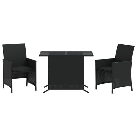Vidaxl 3-delige bistroset met kussens poly rattan zwart