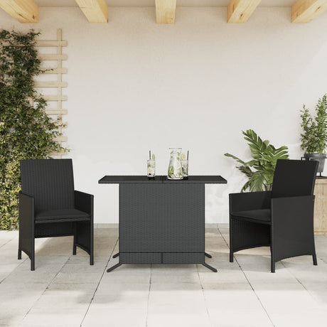 Vidaxl 3-delige bistroset met kussens poly rattan zwart