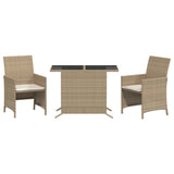 Vidaxl 3-delige bistroset met kussens poly rattan beige