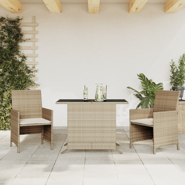 Vidaxl 3-delige bistroset met kussens poly rattan beige