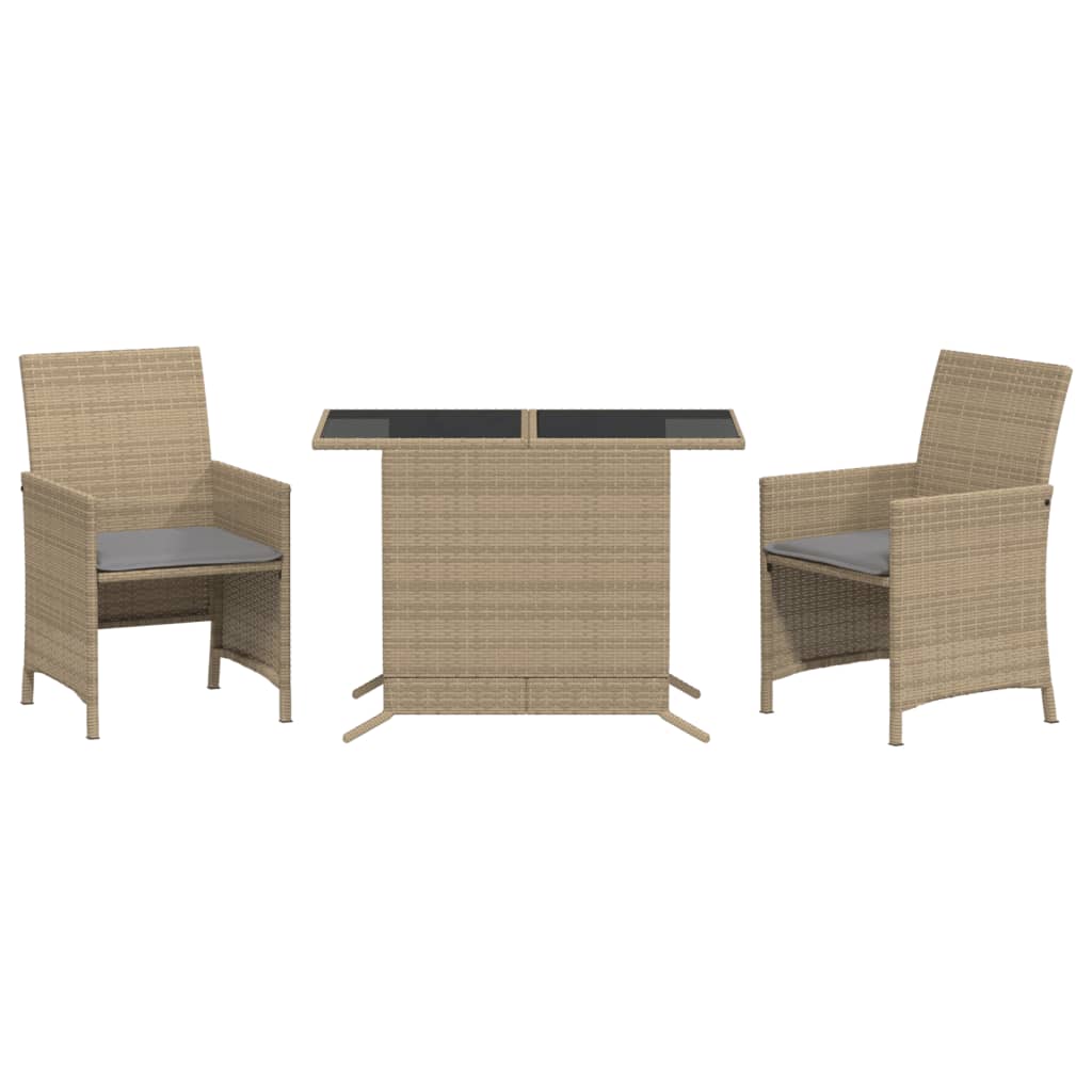 Vidaxl 3-delige bistroset met kussens poly rattan gemengd beige