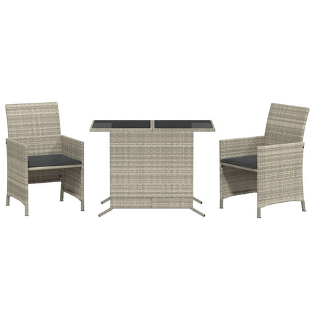Vidaxl 3-delige bistroset met kussens poly rattan lichtgrijs