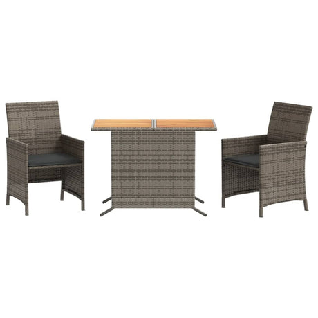 Vidaxl 3-delige bistroset met kussens poly rattan grijs