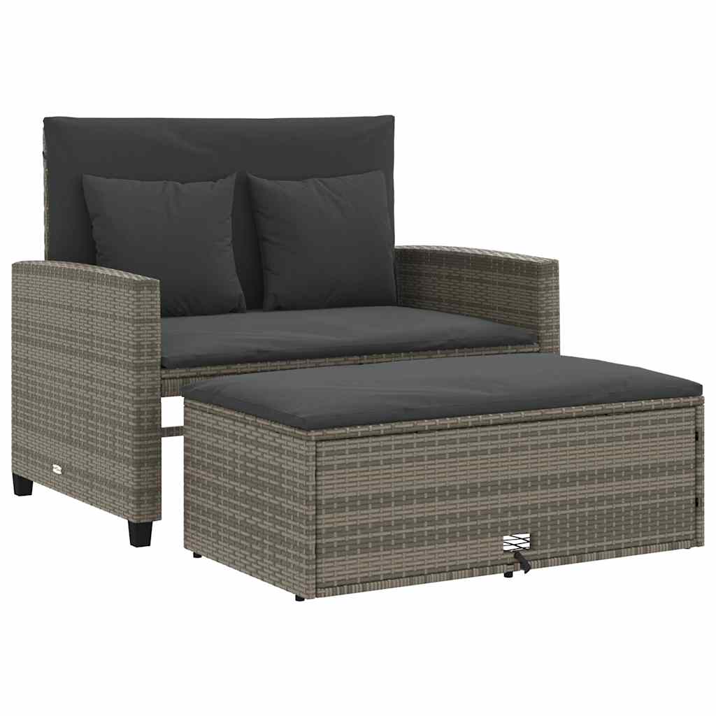 Vidaxl tuinbank 2-zits met kussens poly rattan grijs