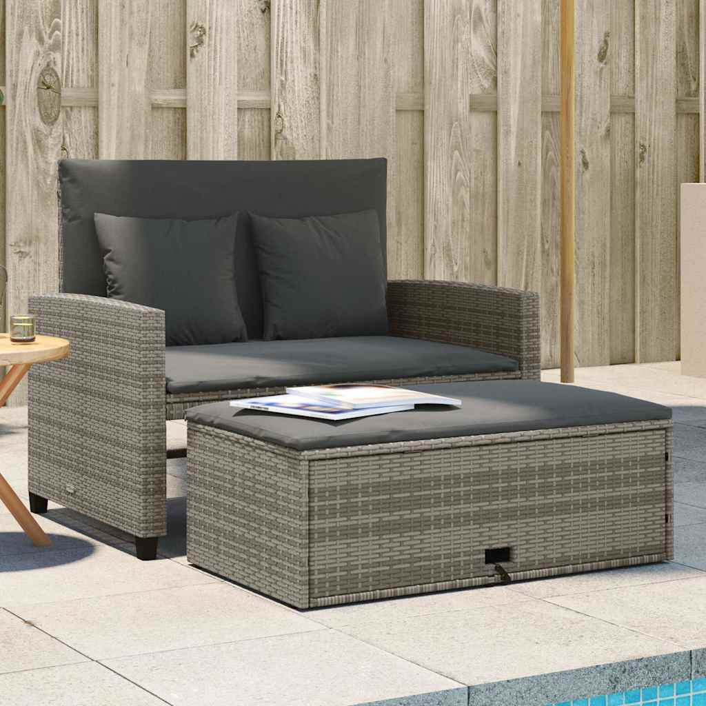 Vidaxl tuinbank 2-zits met kussens poly rattan grijs