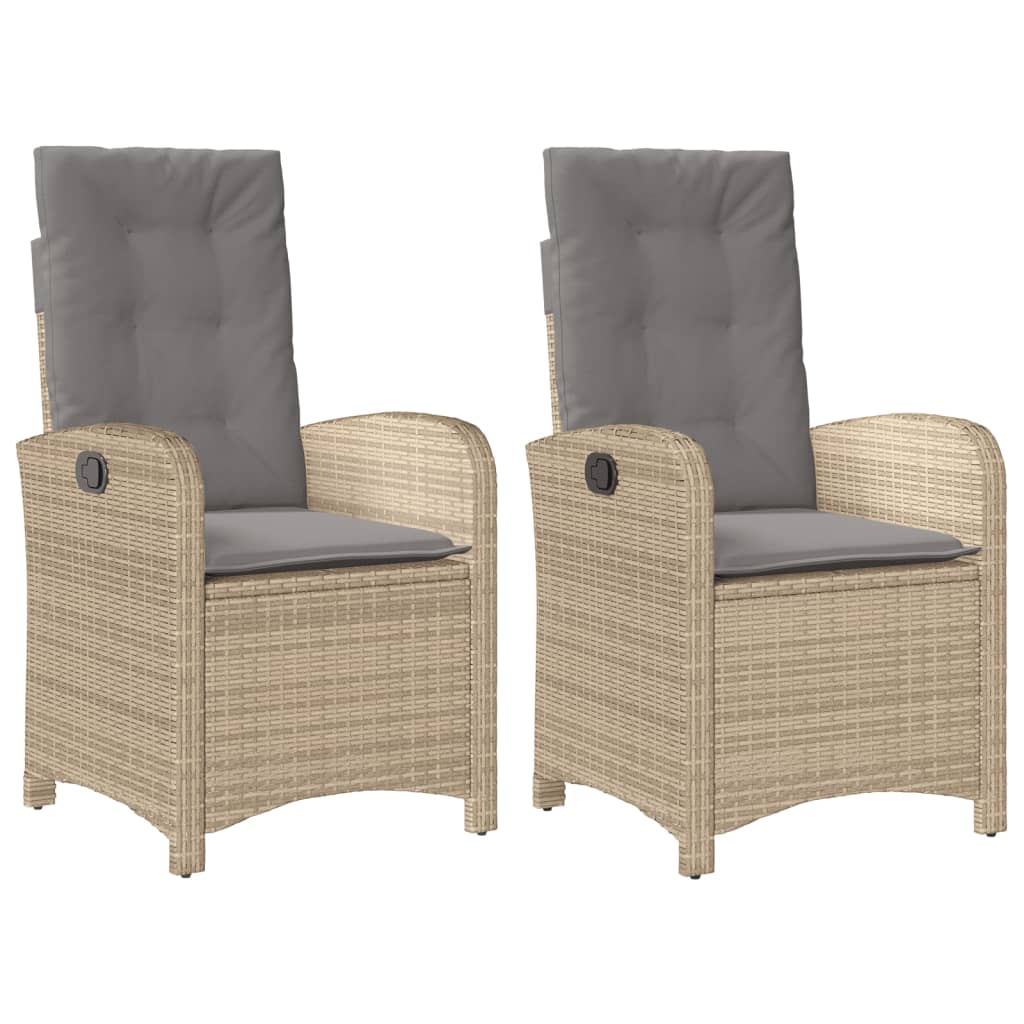 Vidaxl tuinstoelen 2 st verstelbaar kussens poly rattan gemengd beige