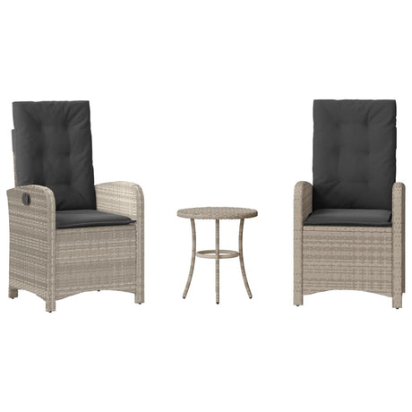 Vidaxl 3-delige bistroset met kussens poly rattan lichtgrijs